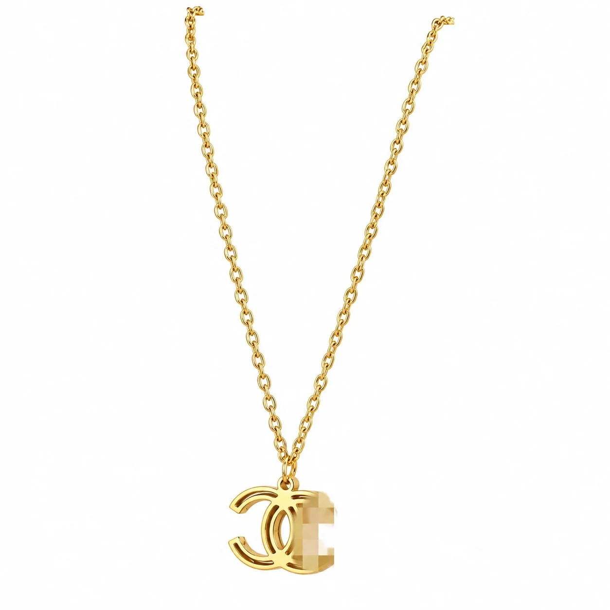 Letter Motif Chain Necklace, Gold-Plated Stainless Steel - Style 8