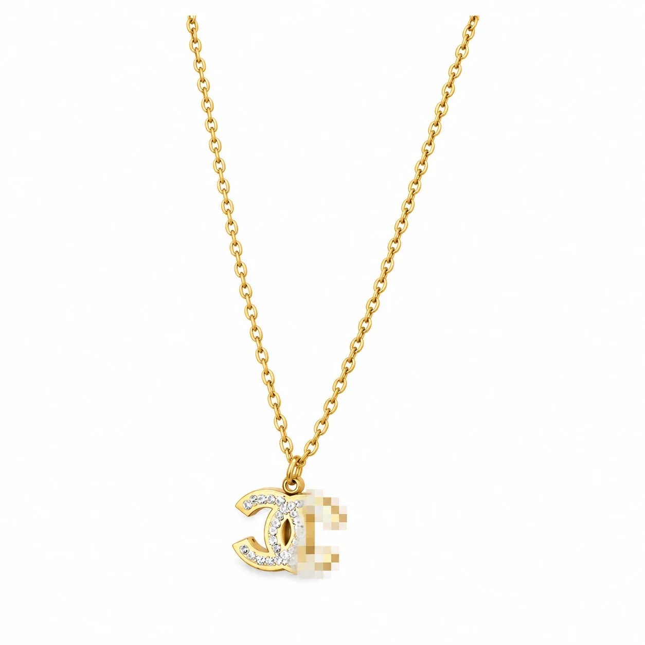 Letter Motif Chain Necklace, Gold-Plated Stainless Steel - Style 9