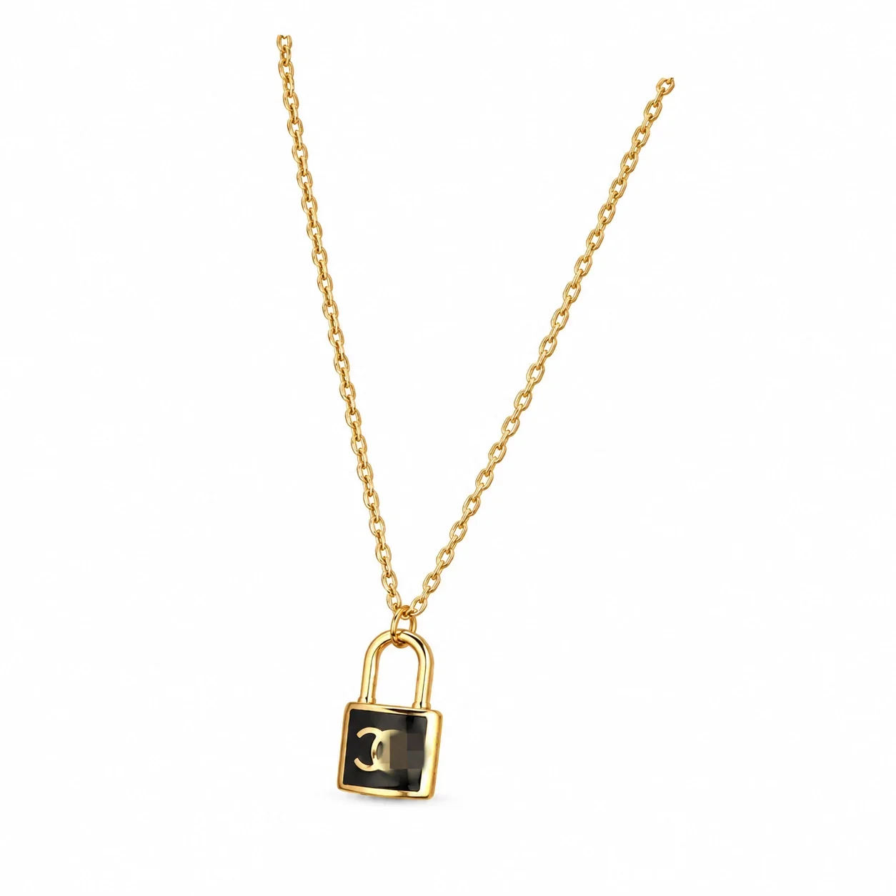 Letter Motif Chain Necklace, Gold-Plated Stainless Steel - Style 10