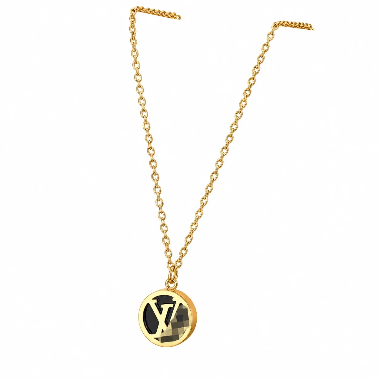 Letter Motif Chain Necklace, Gold-Plated Stainless Steel - Style 11