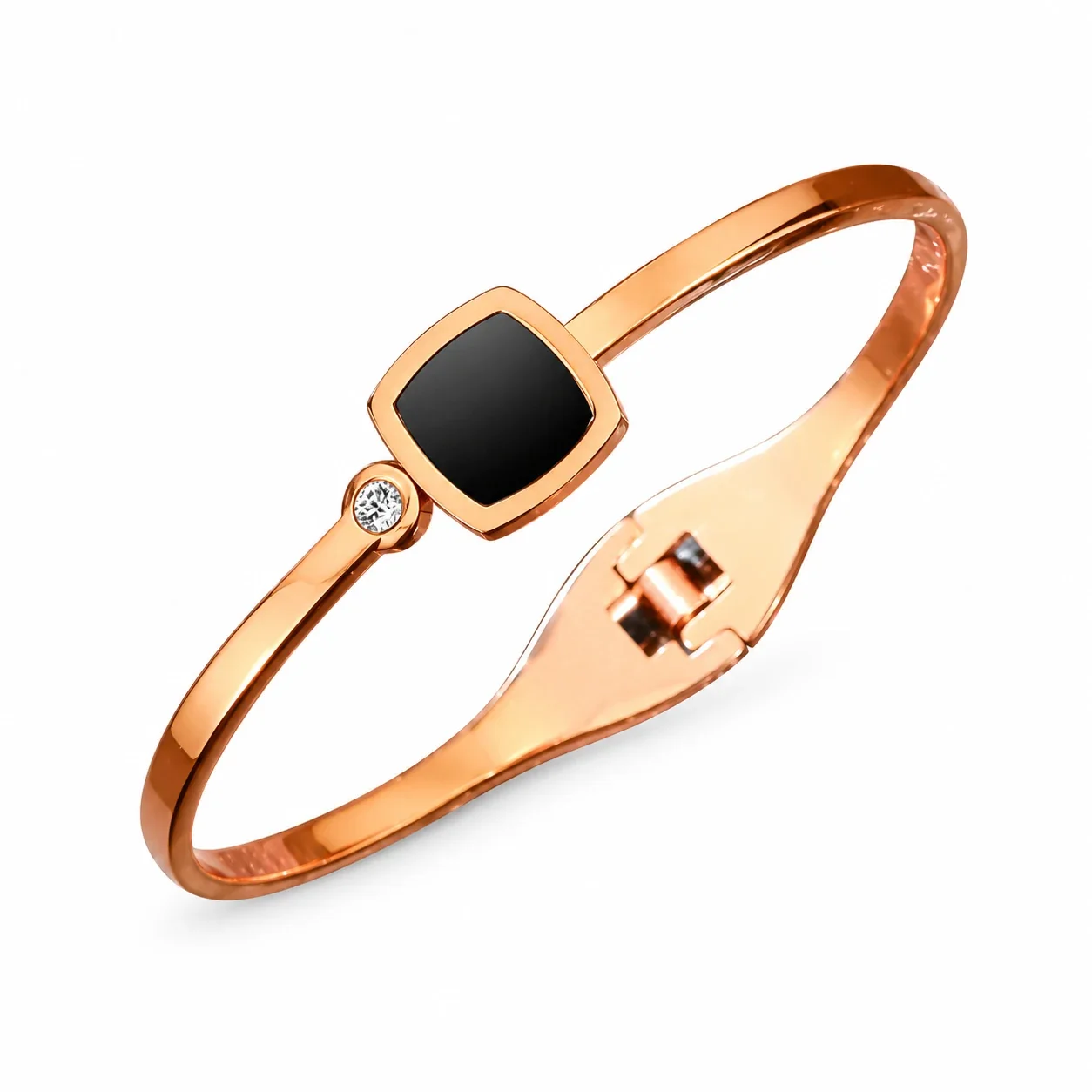 Foto del producto: Bangle Bracelet with Black Square Inlay & Crystal, Stainless Steel