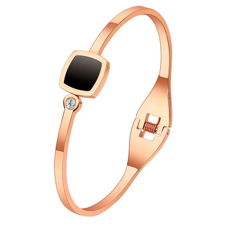 Foto del producto: Bangle Bracelet with Black Square Inlay & Crystal, Stainless Steel