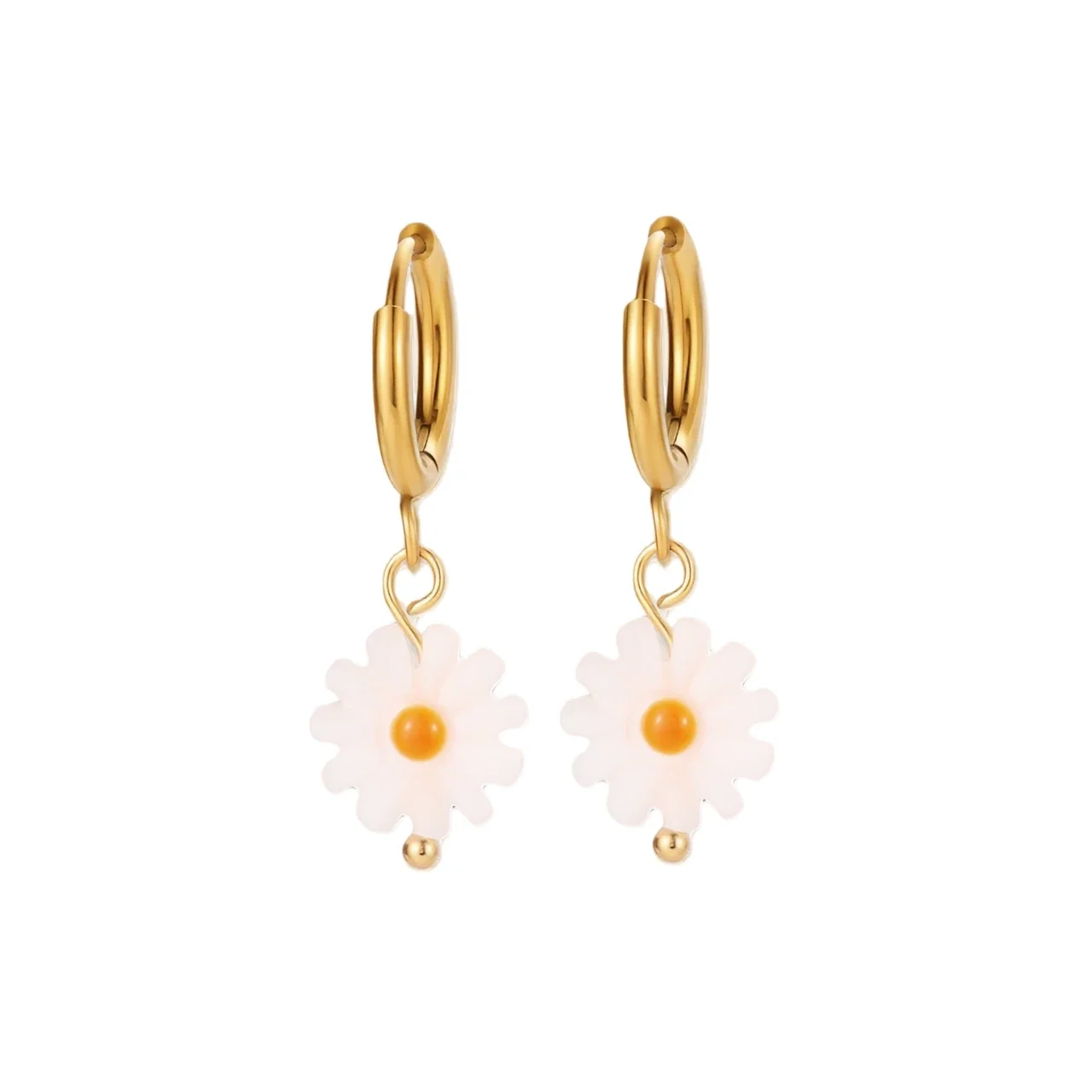Brincos de Argola Pendentes com Margarida, Aço Inoxidável 316 PVD Ouro 18K