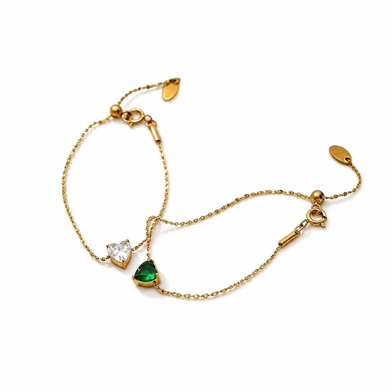 Dainty Gold-Plated 316 Stainless Steel Heart CZ Chain Bracelet