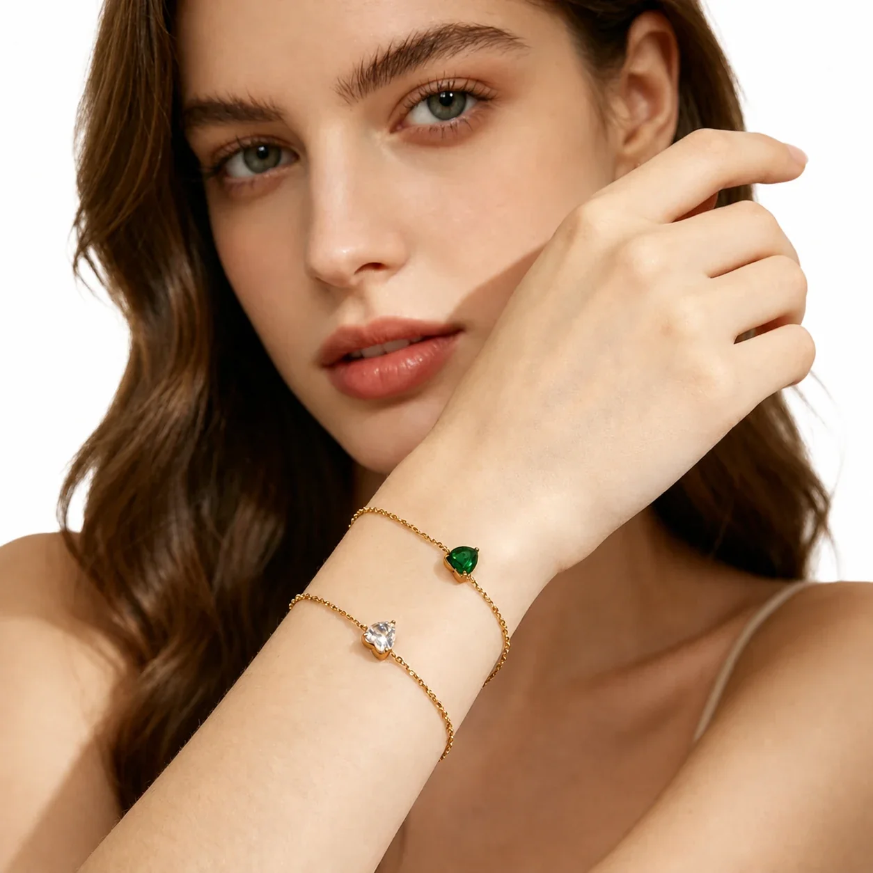Dainty Gold-Plated 316 Stainless Steel Heart CZ Chain Bracelet
