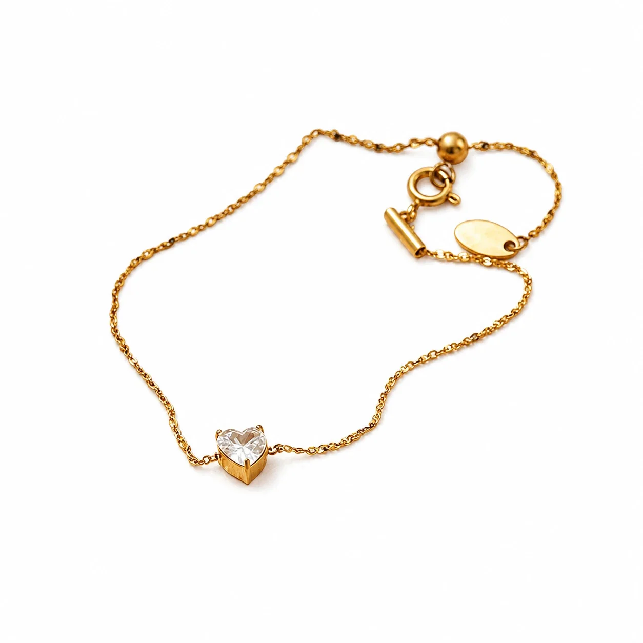 Dainty Gold-Plated 316 Stainless Steel Heart CZ Chain Bracelet