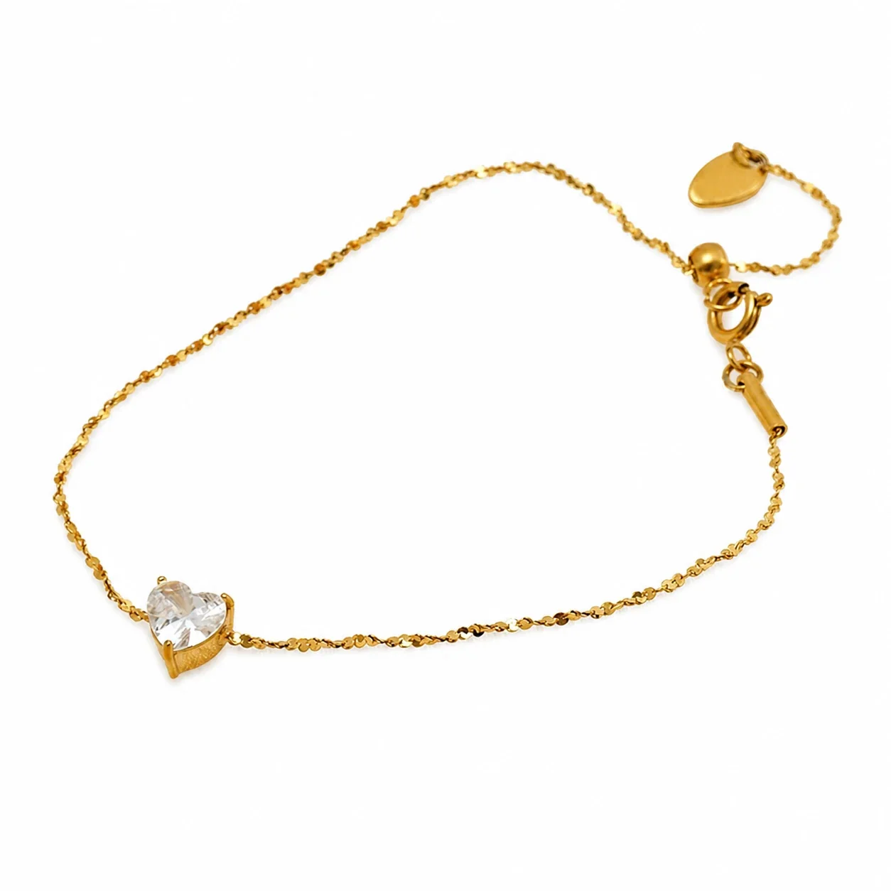 Dainty Gold-Plated 316 Stainless Steel Heart CZ Chain Bracelet