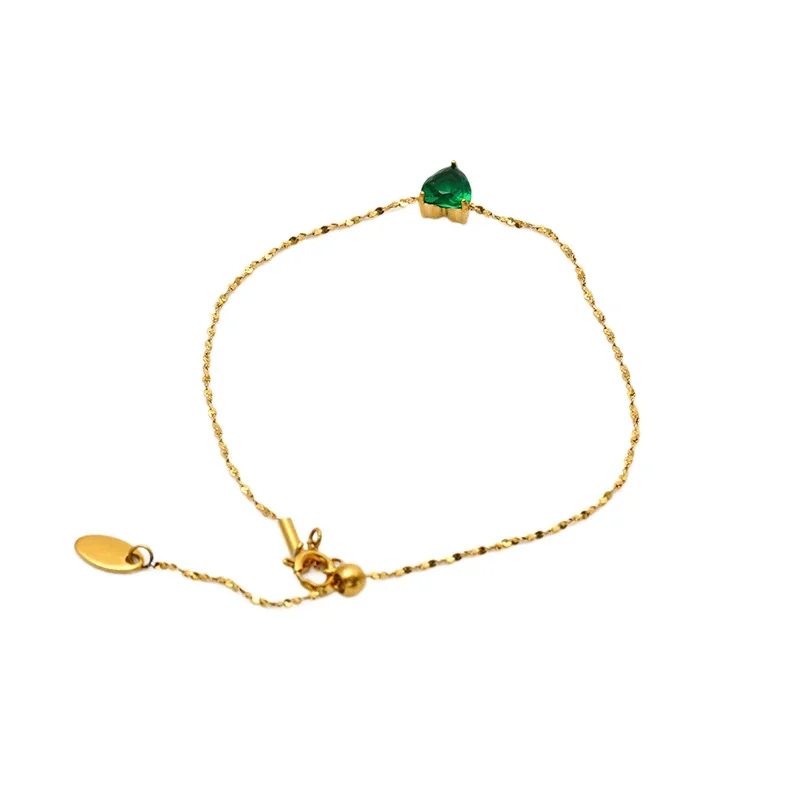 Dainty Gold-Plated 316 Stainless Steel Heart CZ Chain Bracelet