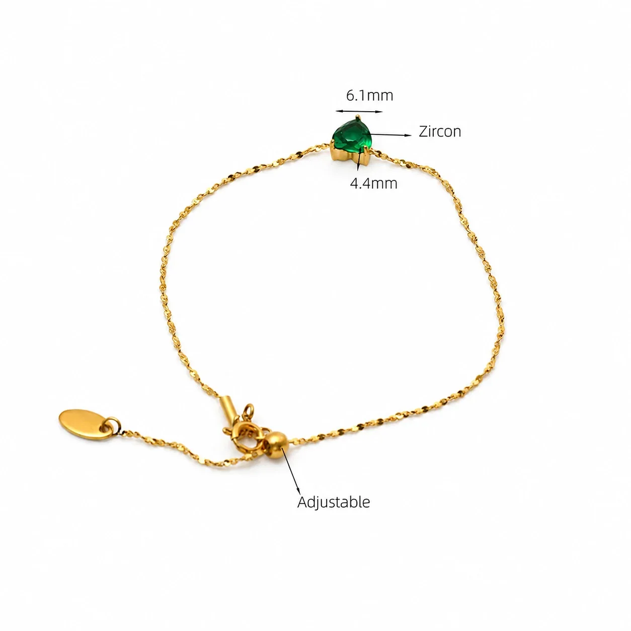 Dainty Gold-Plated 316 Stainless Steel Heart CZ Chain Bracelet - Gold Emerald CZ