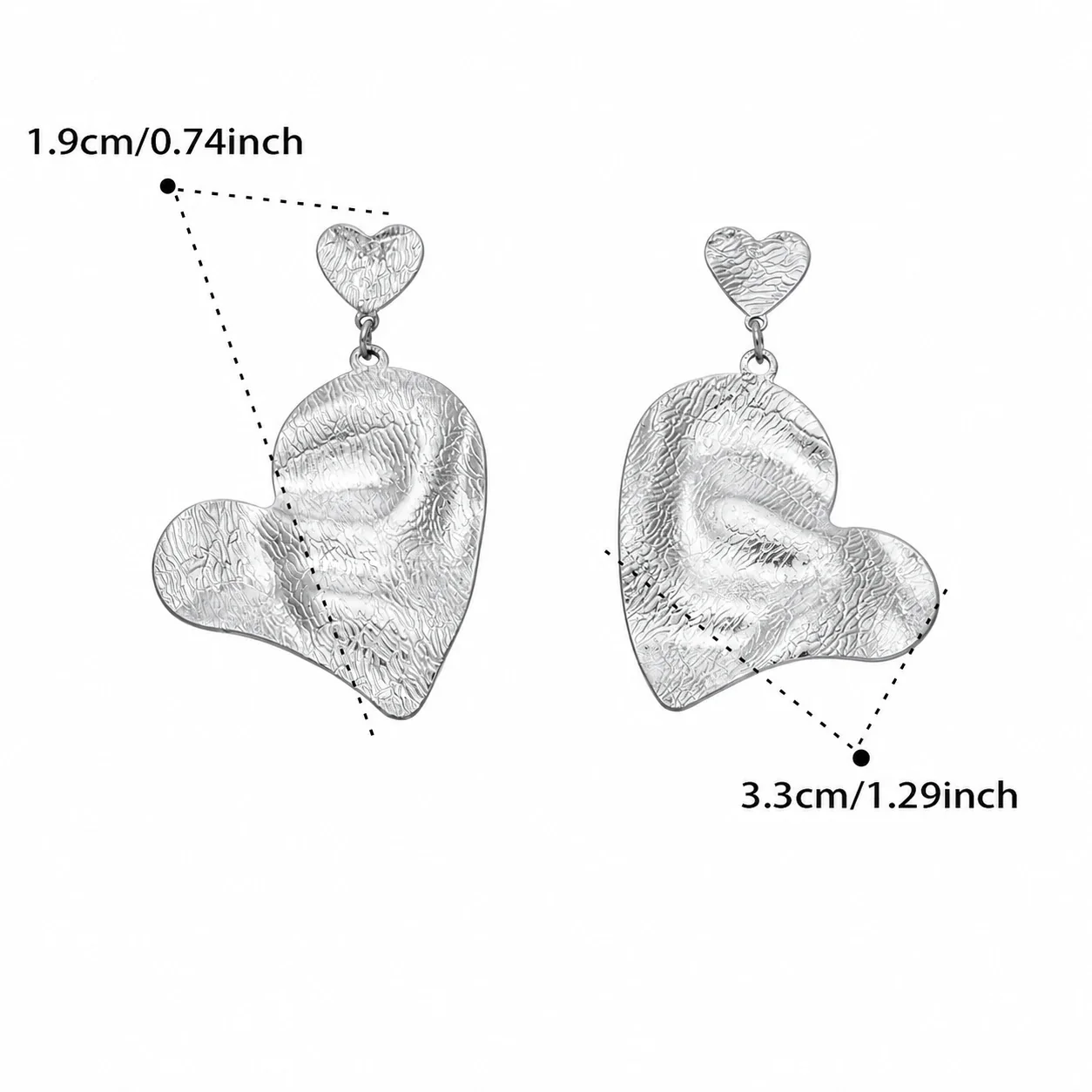 Sculptural Gold-Plated Hammered Double Heart Drop Earrings - Silver