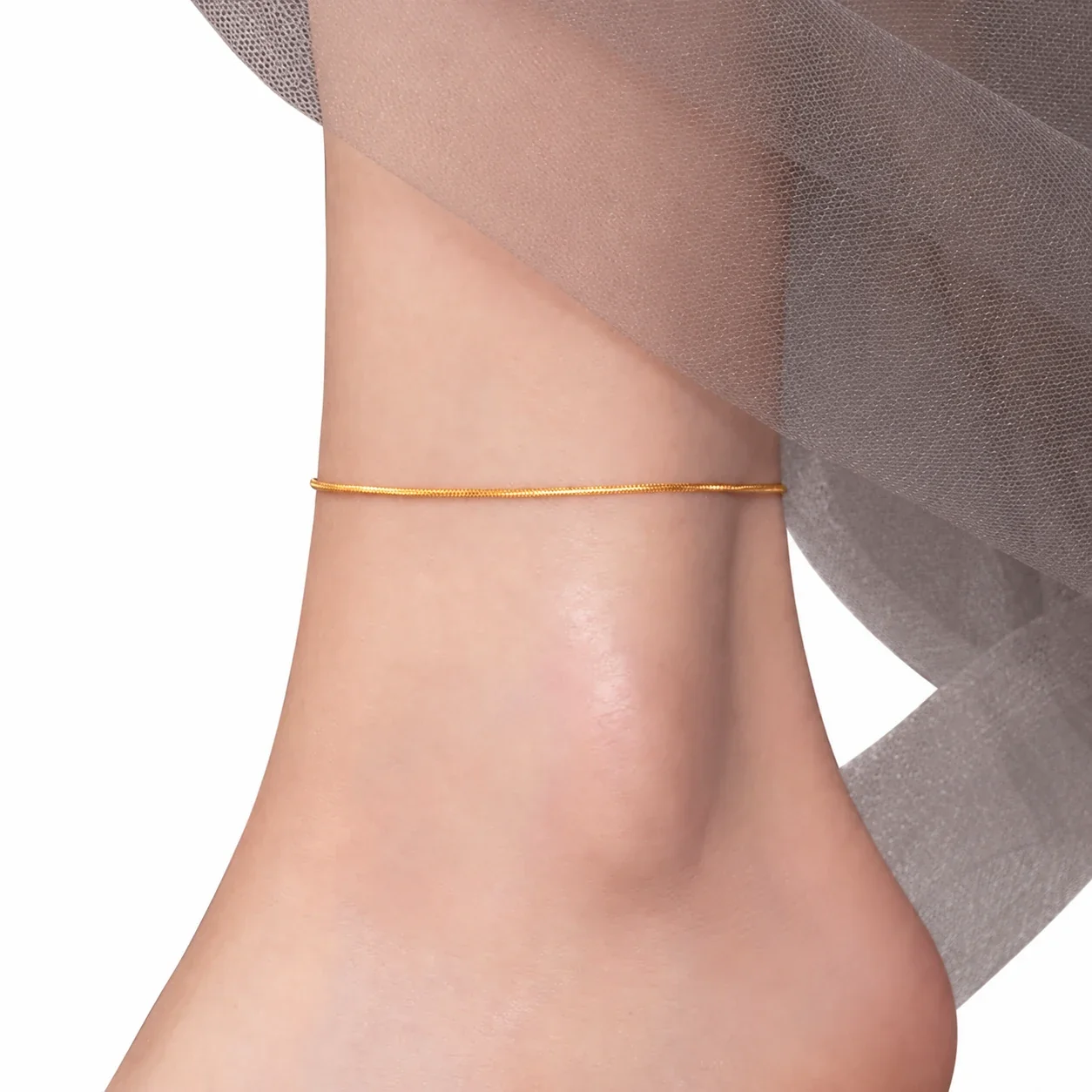 Round Snake Chain Anklet in Gold-Tone Stainless Steel