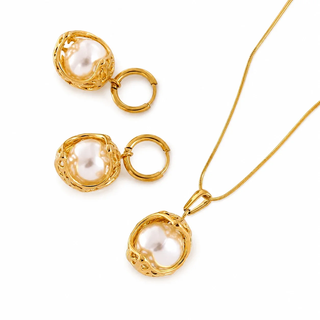 Openwork Cage 316 Stainless Steel Pearl Pendant Necklace