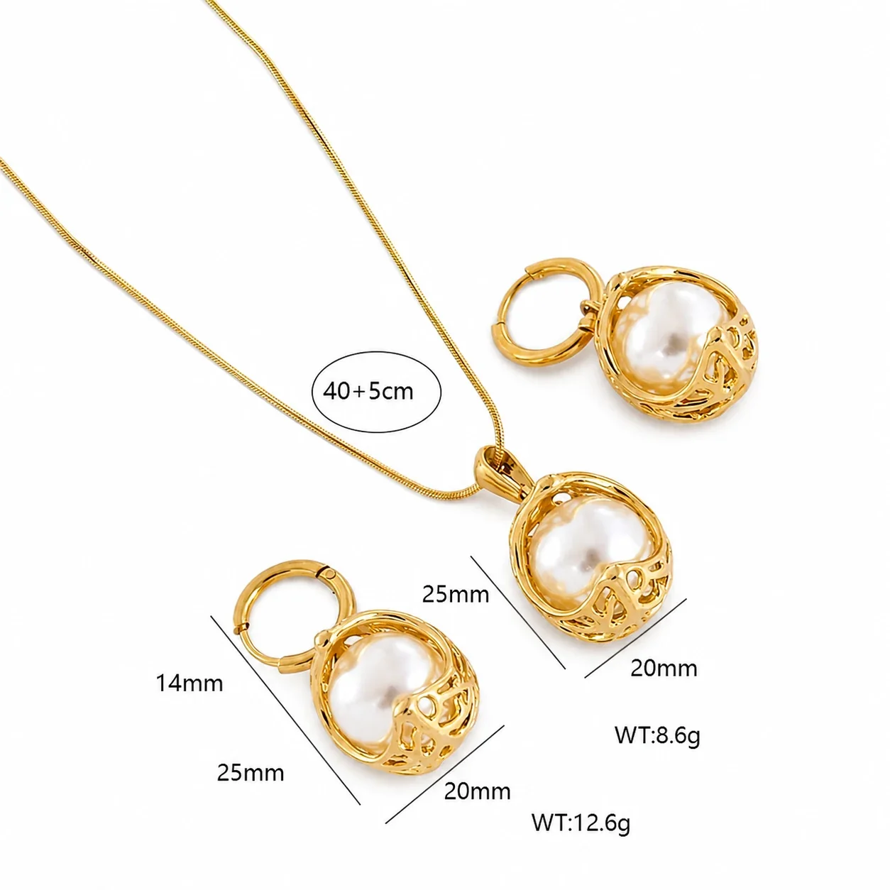 Sculptural 316 Stainless Steel Pearl Pendant Necklace