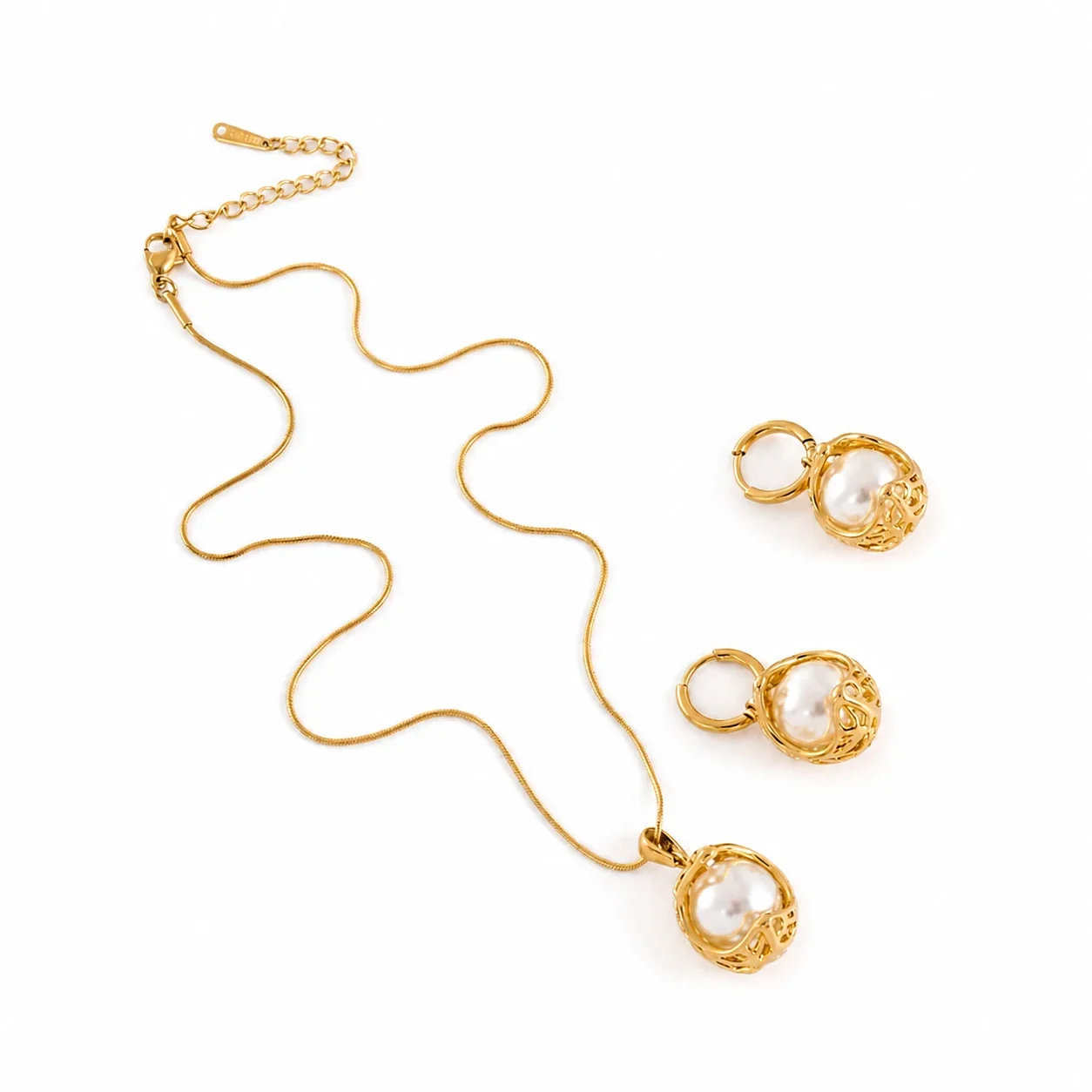 Sculptural 316 Stainless Steel Pearl Pendant Necklace