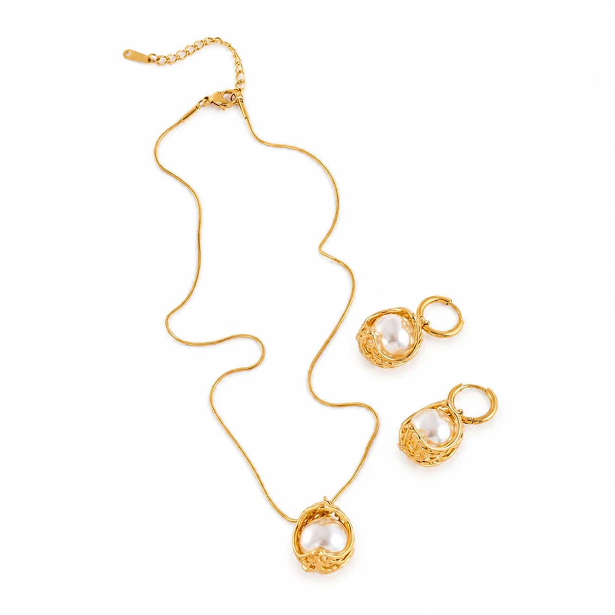 Sculptural 316 Stainless Steel Pearl Pendant Necklace