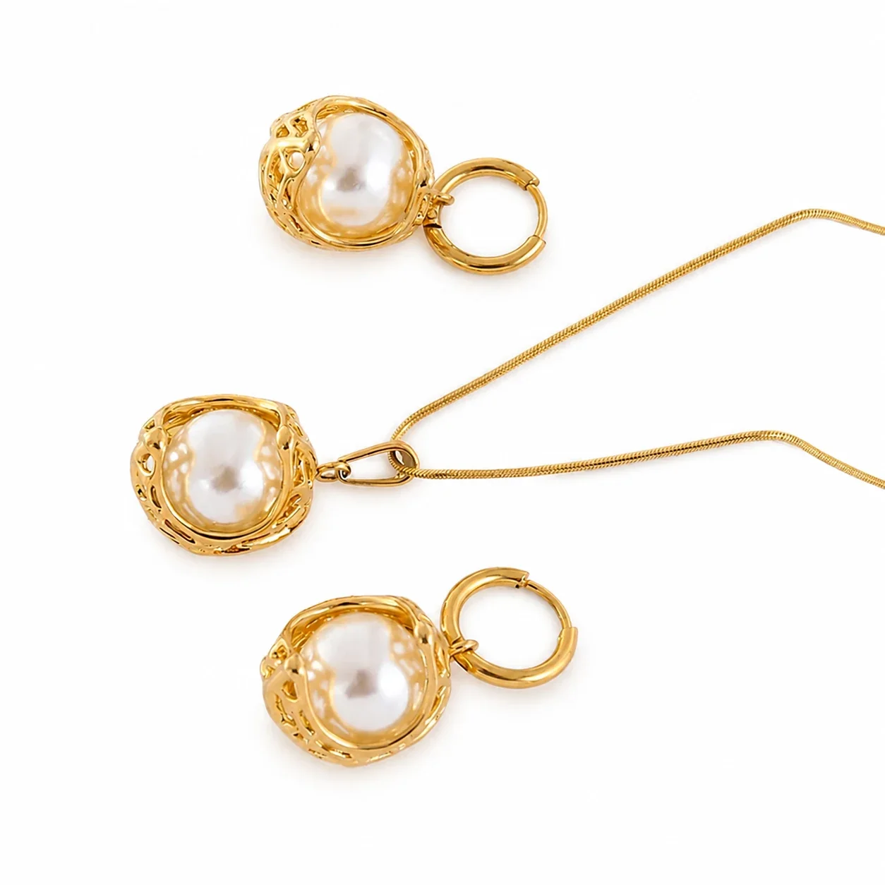 Sculptural 316 Stainless Steel Pearl Pendant Necklace