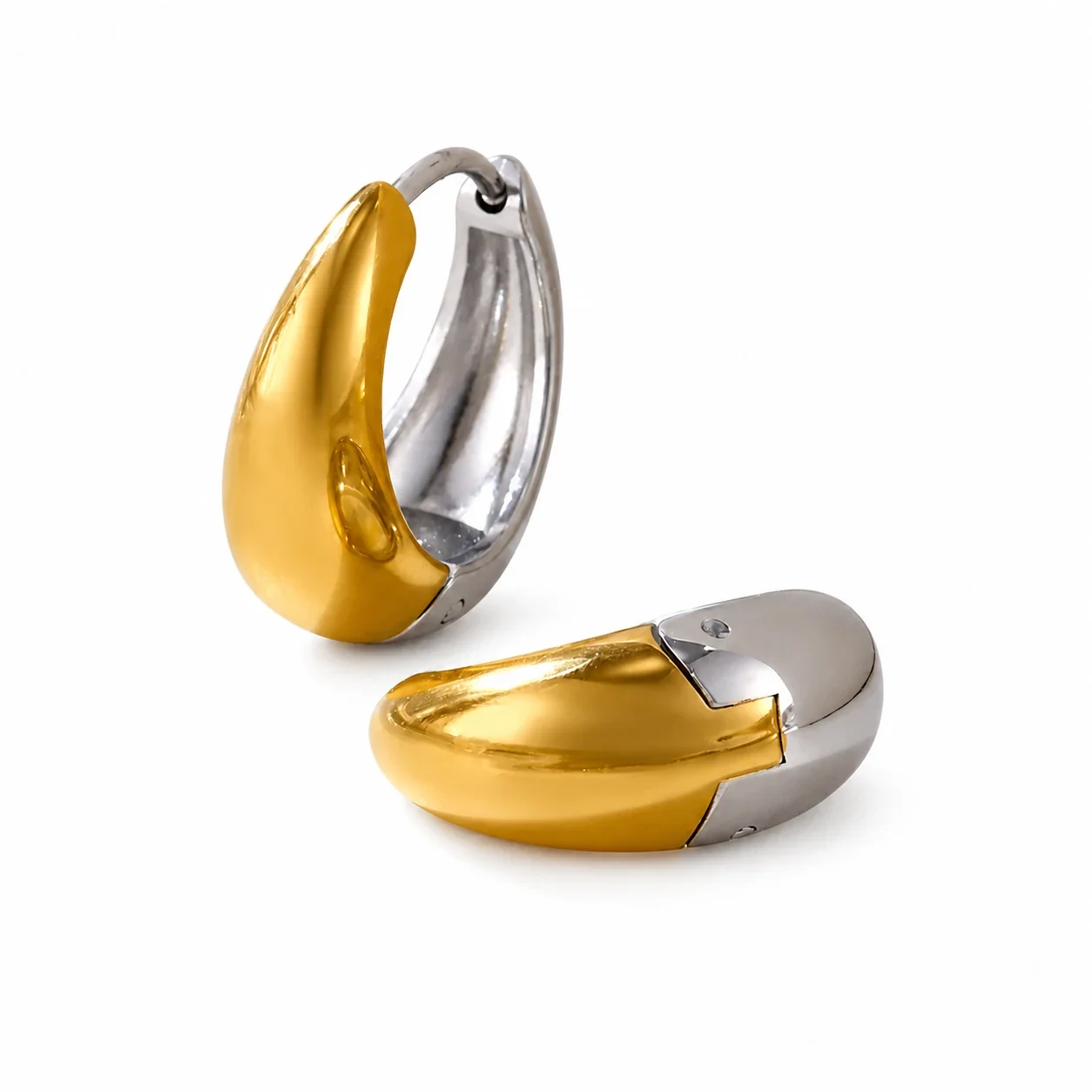 Sculptural Stainless Steel Dome Hinged Huggie Hoop Earrings