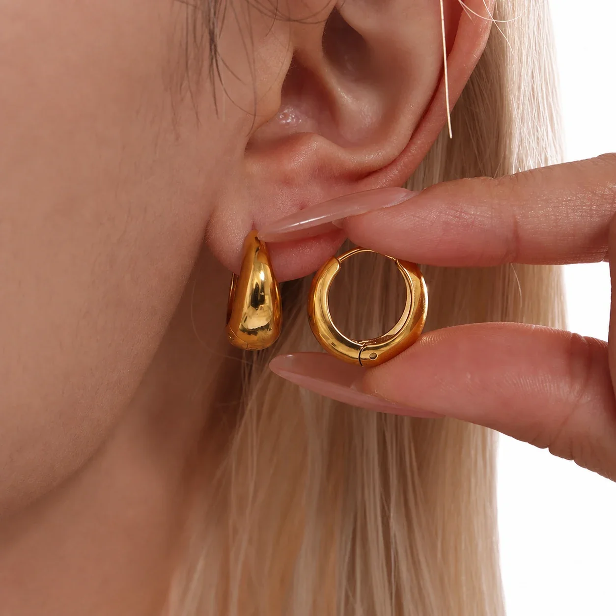 Sculptural Stainless Steel Dome Hinged Huggie Hoop Earrings