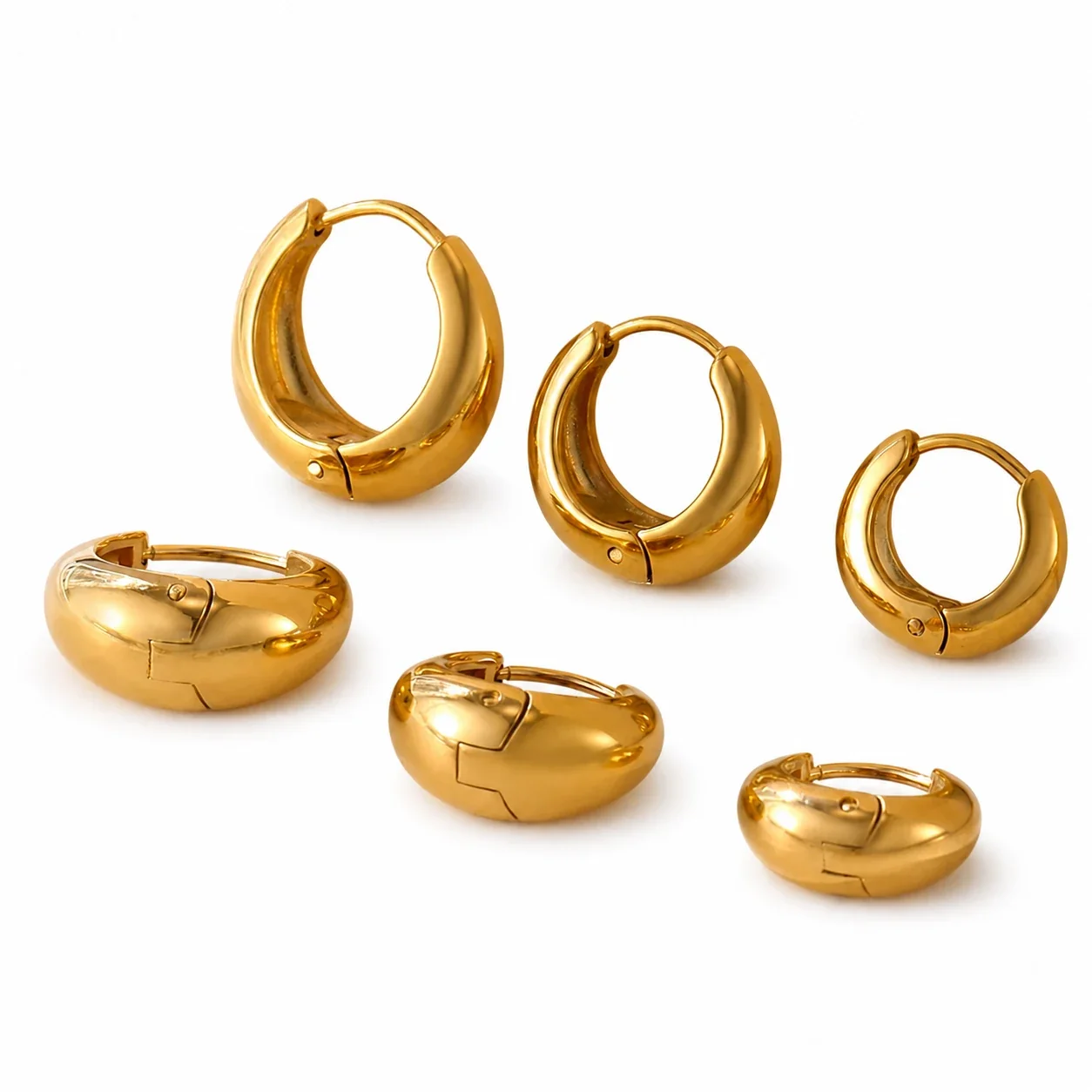 Sculptural Stainless Steel Dome Hinged Huggie Hoop Earrings