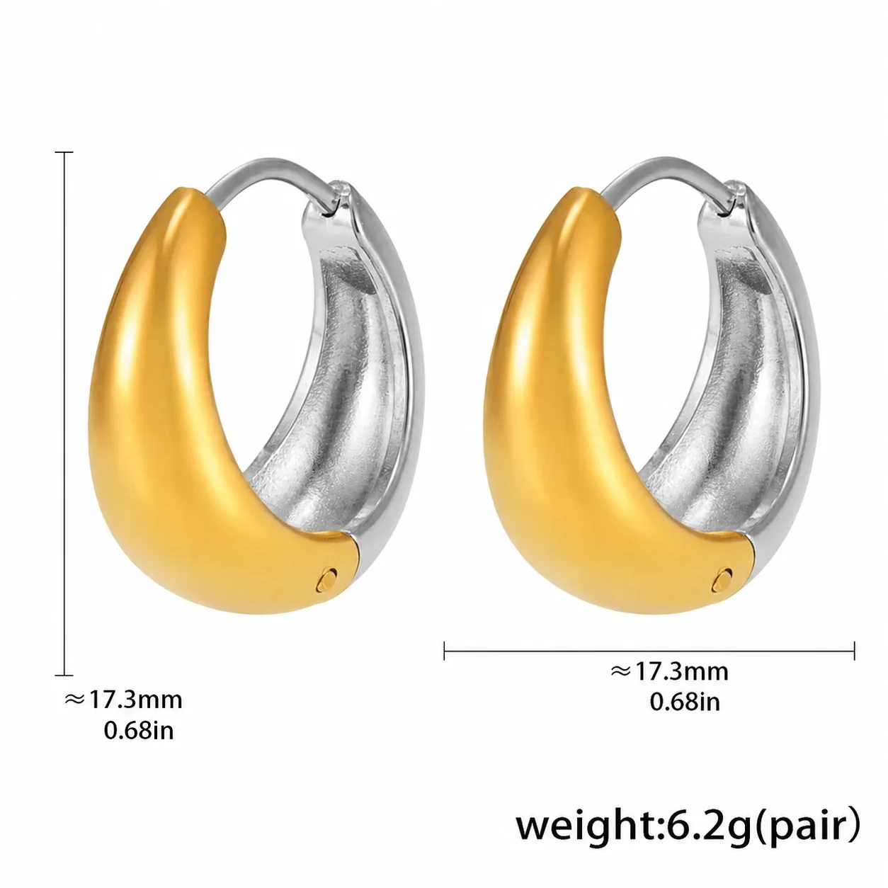 Sculptural Stainless Steel Dome Hinged Huggie Hoop Earrings - Tone mm