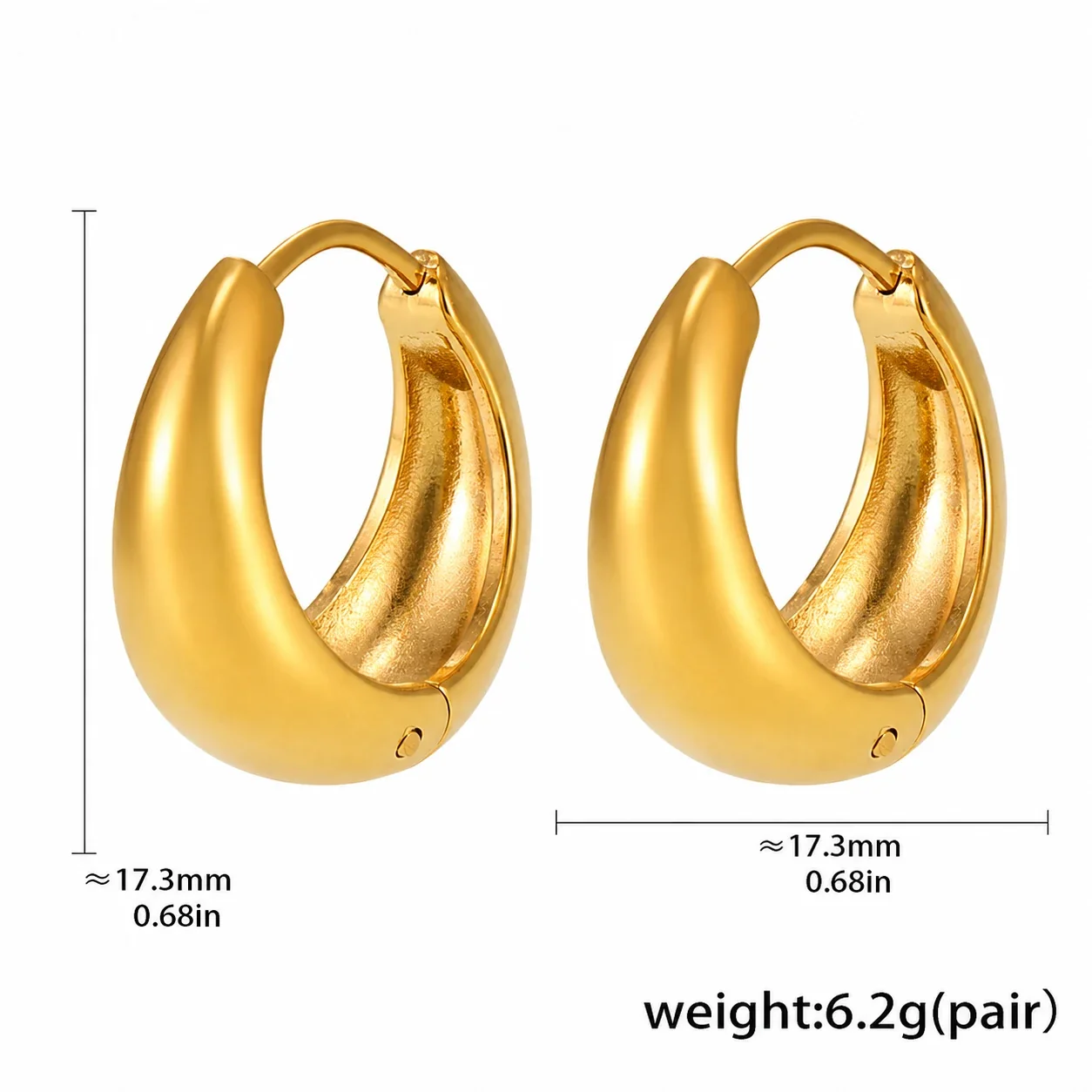 Sculptural Stainless Steel Dome Hinged Huggie Hoop Earrings - Gold mm
