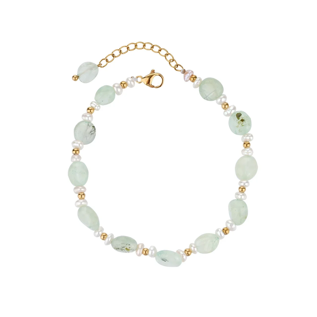 Delicate 18K Gold-Plated Stainless Steel Prehnite Pearl Bead Bracelet