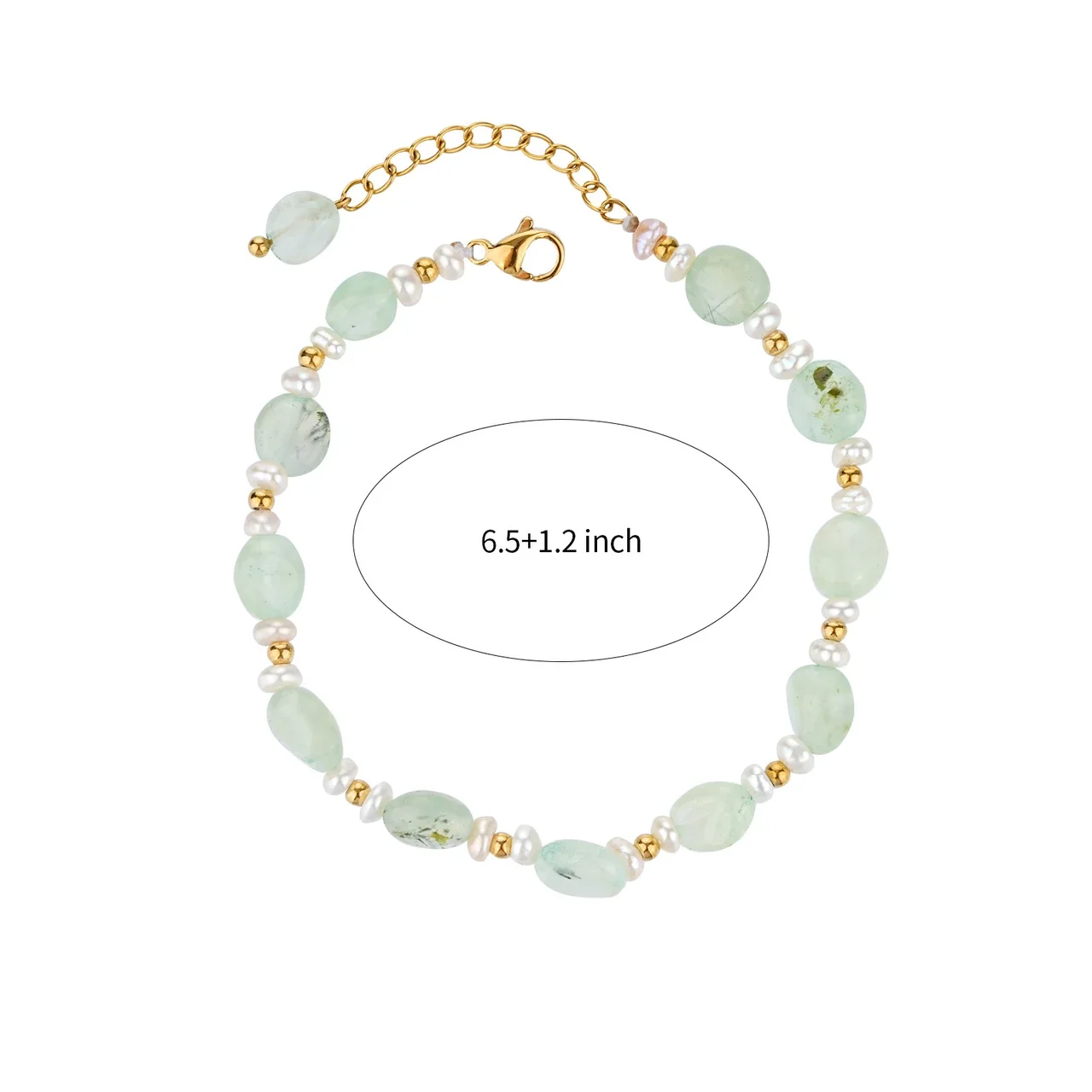 Delicate 18K Gold-Plated Stainless Steel Prehnite Pearl Bead Bracelet - Gold Green Prehnite Pearl
