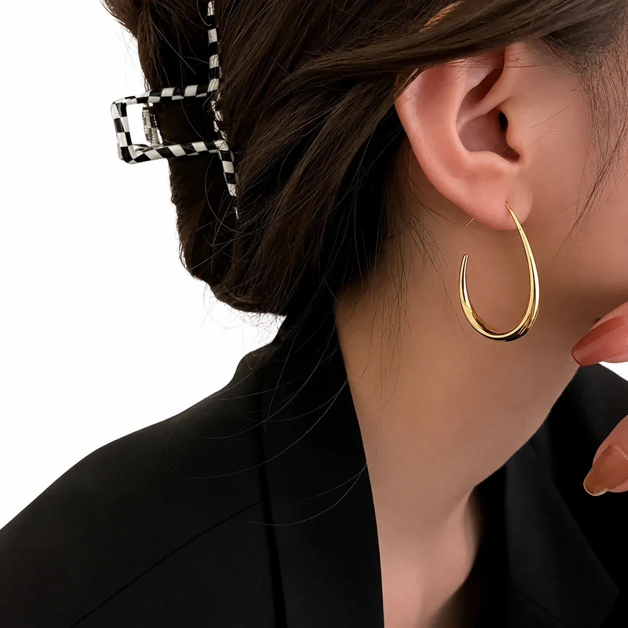 Sculptural Stainless Steel Teardrop Hoop Earrings