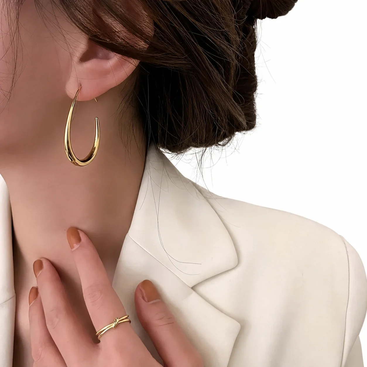 Sculptural Stainless Steel Teardrop Hoop Earrings