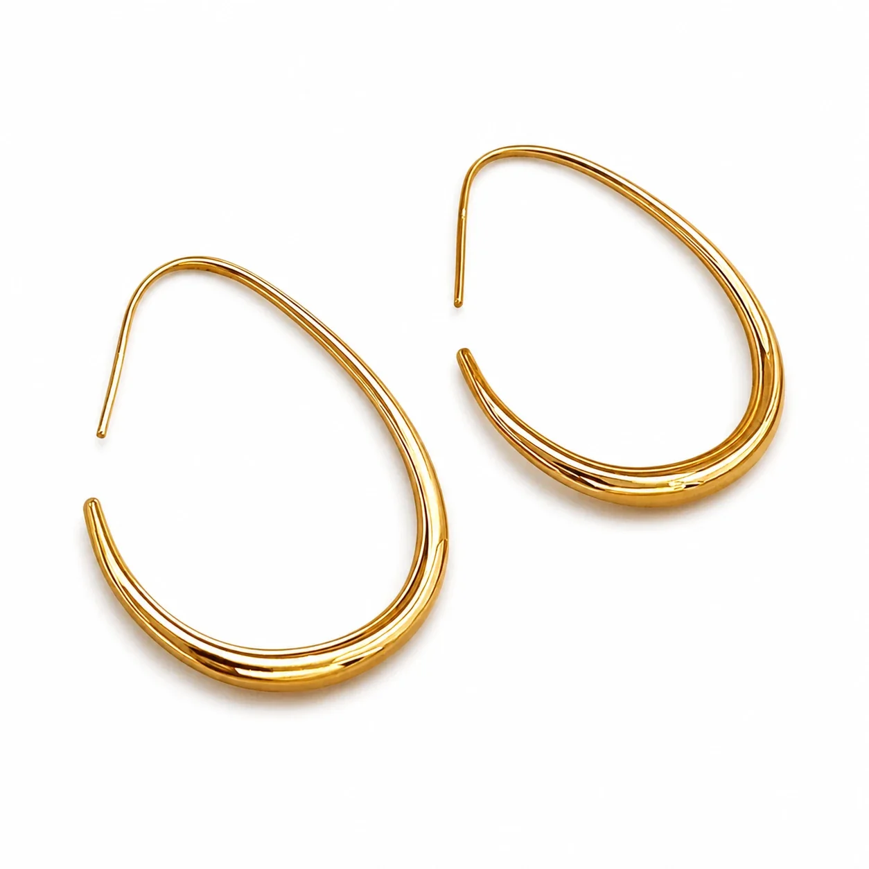 Sculptural Stainless Steel Teardrop Hoop Earrings