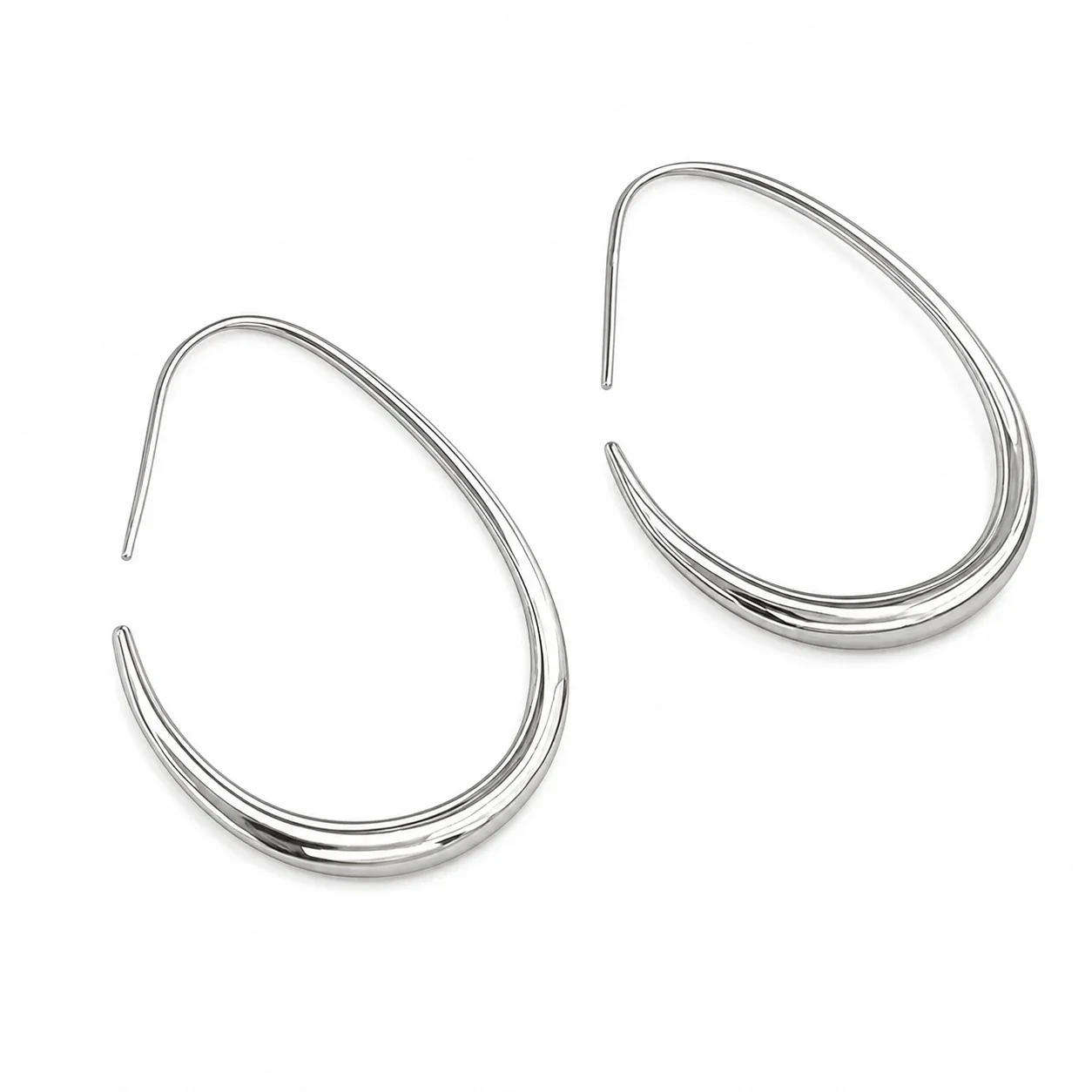 Sculptural Stainless Steel Teardrop Hoop Earrings