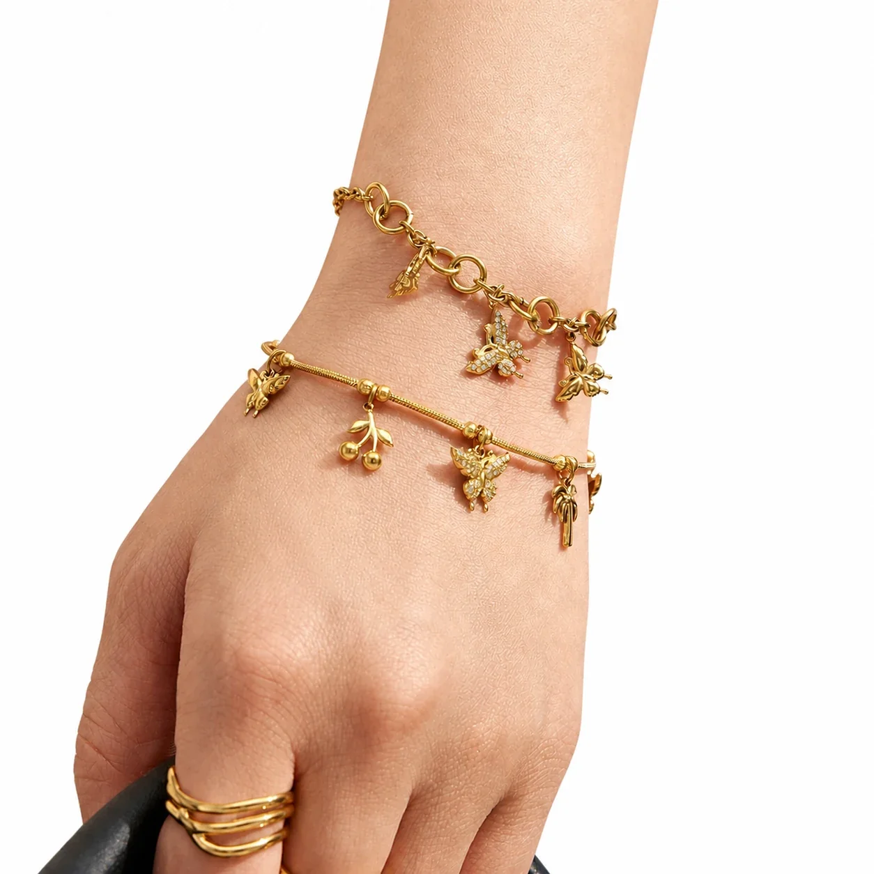 Tropical Butterfly Bead 18K Gold-Plated 316L Stainless Steel Jewelry Set