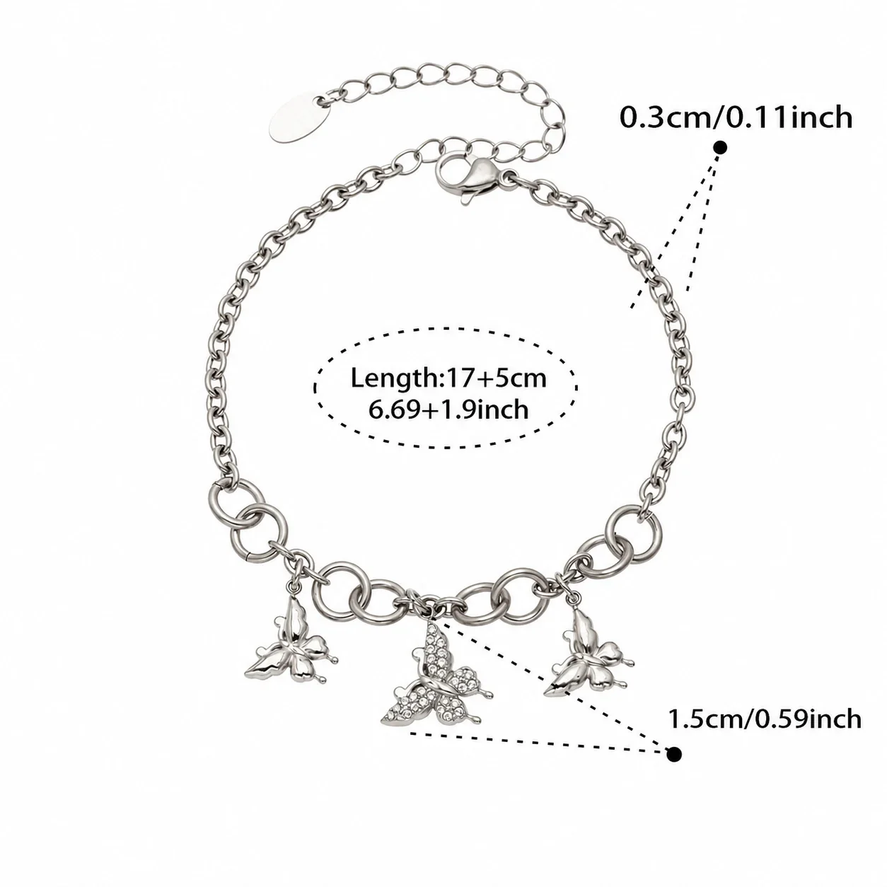 Tropical Butterfly Bead 18K Gold-Plated 316L Stainless Steel Jewelry Set - Silver Butterfly CZ