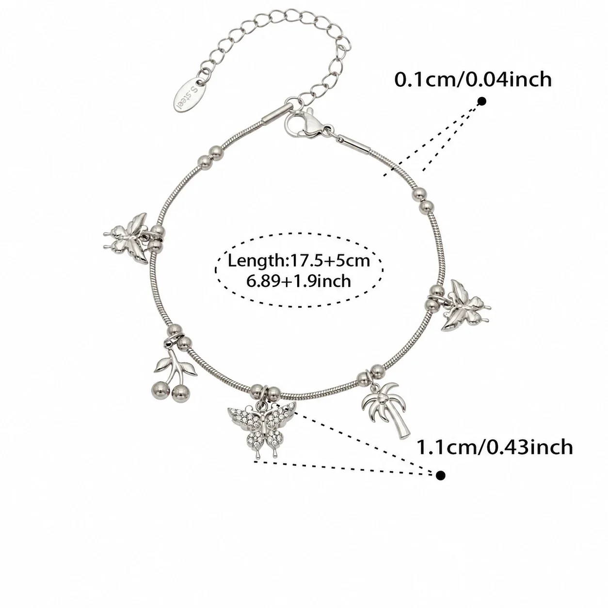 Tropical Butterfly Bead 18K Gold-Plated 316L Stainless Steel Jewelry Set - Gold Multi-Charm CZ