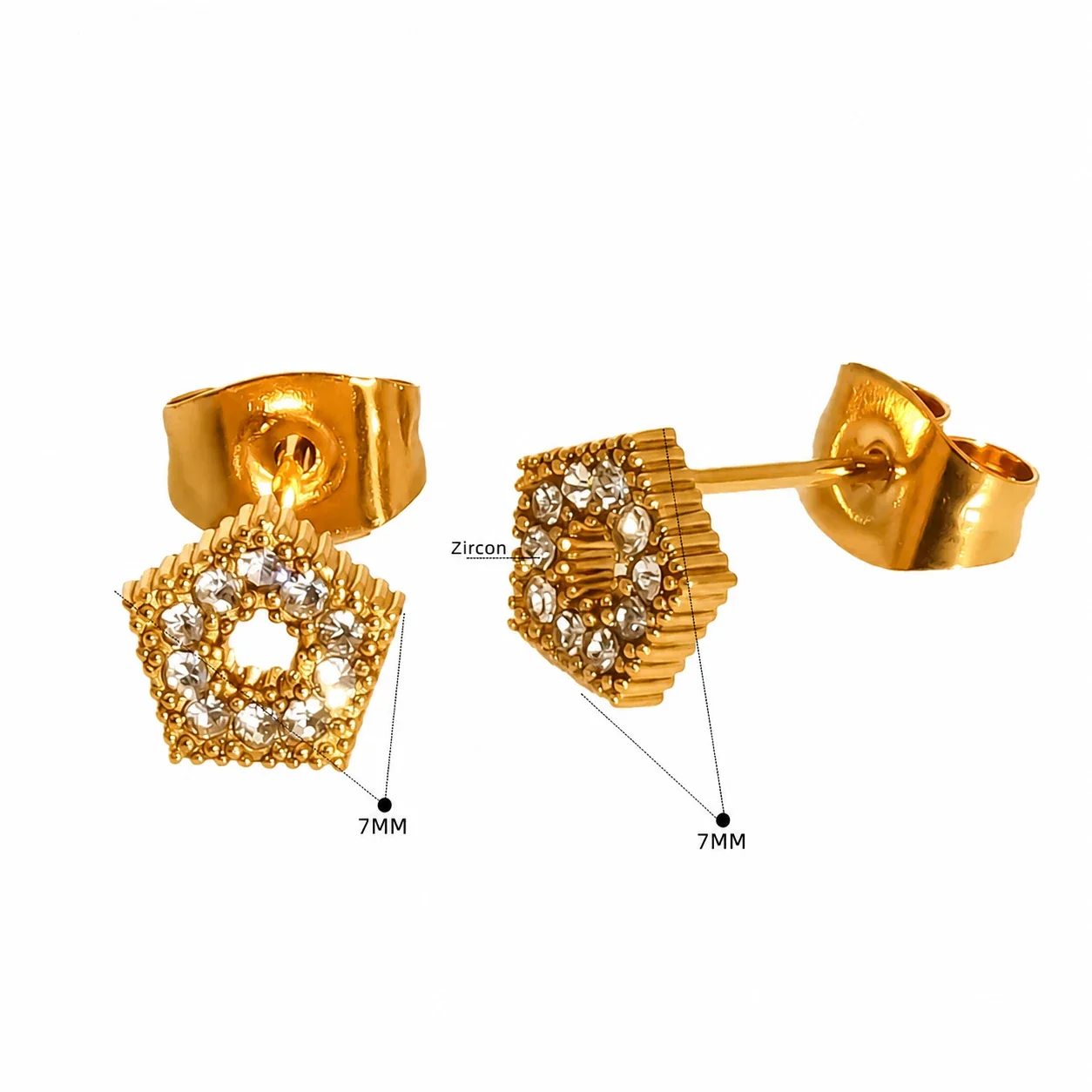 Playful 316 Stainless Steel Gold-Tone CZ Heart Star Stud Earrings - Gold Heart