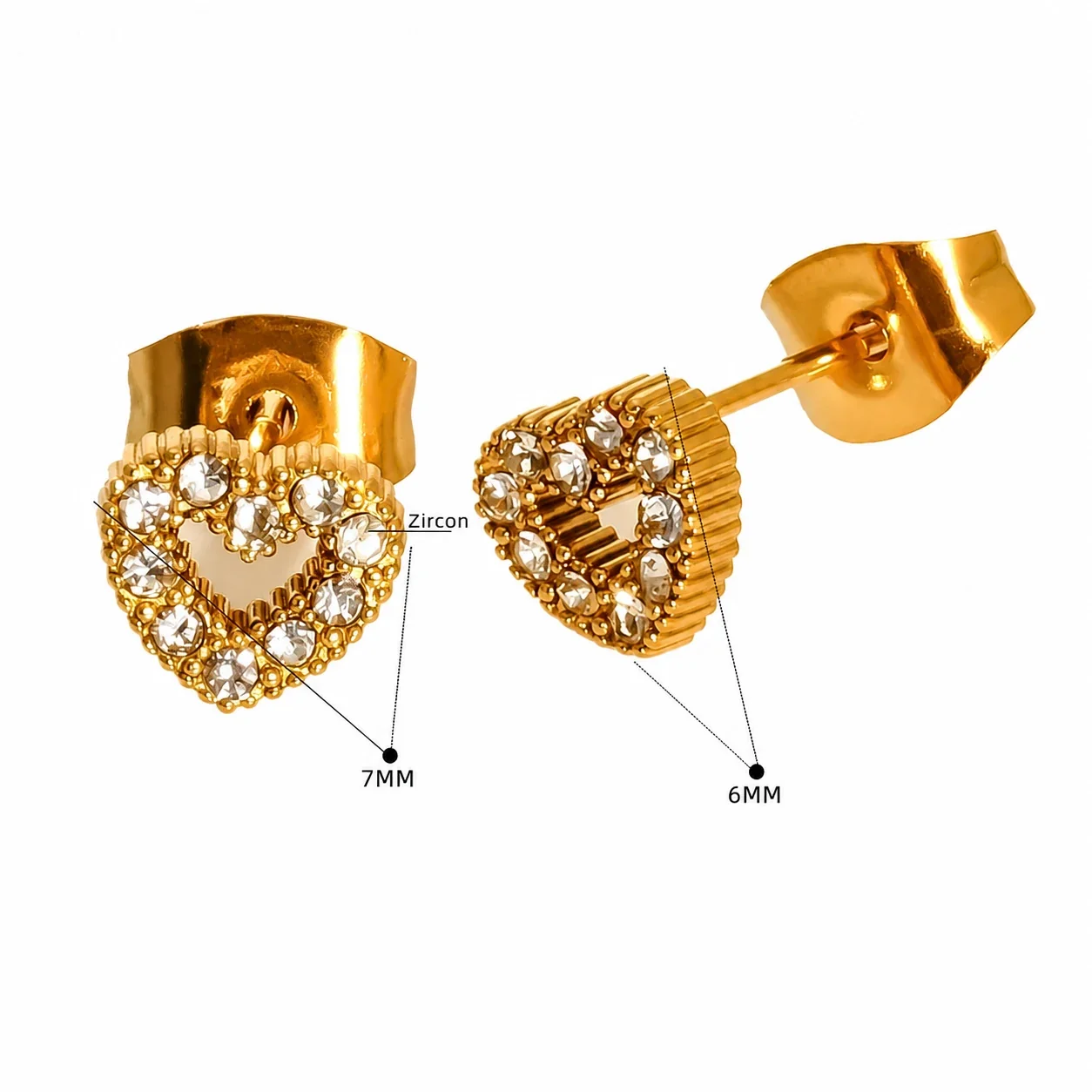 Playful 316 Stainless Steel Gold-Tone CZ Heart Star Stud Earrings - Gold Star