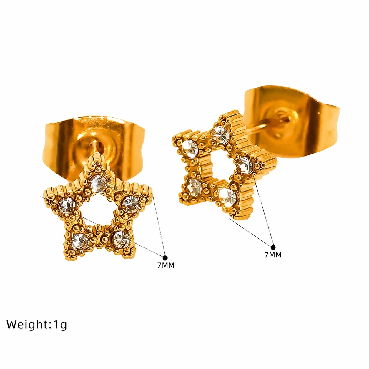 Playful 316 Stainless Steel Gold-Tone CZ Heart Star Stud Earrings - Gold Oval
