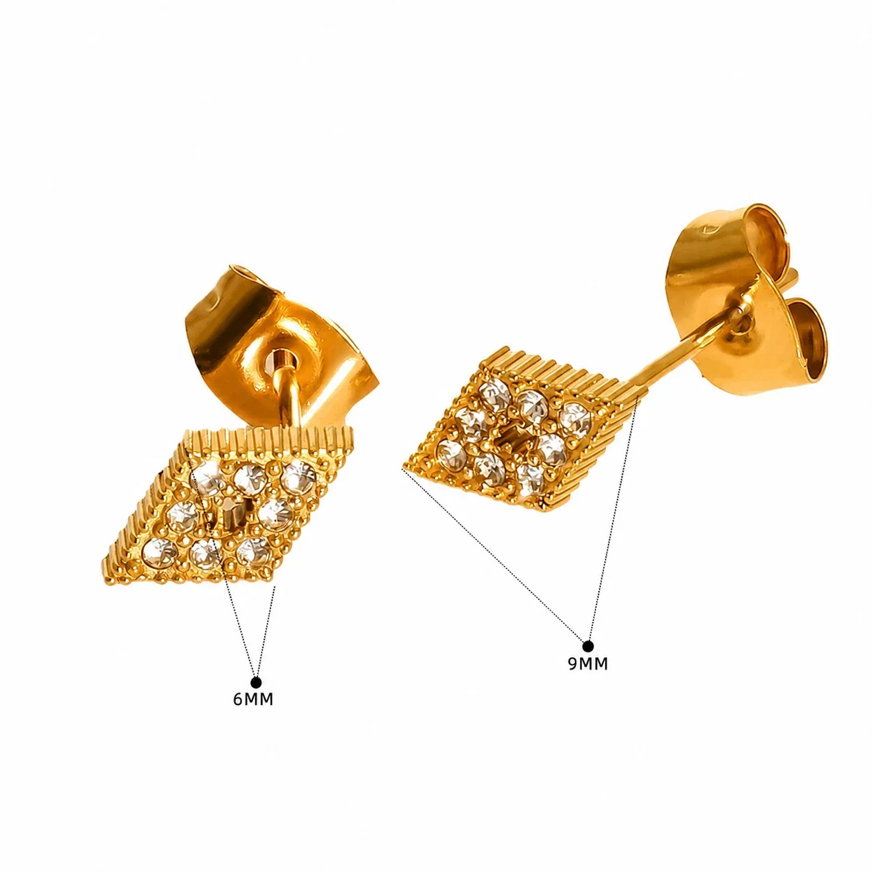 Playful 316 Stainless Steel Gold-Tone CZ Heart Star Stud Earrings - Gold Diamond
