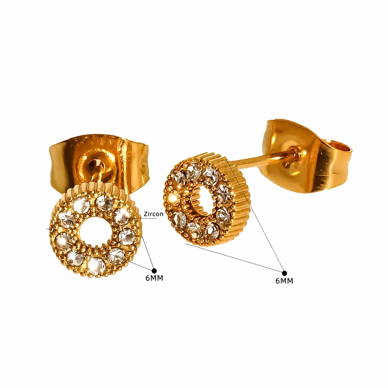 Playful 316 Stainless Steel Gold-Tone CZ Heart Star Stud Earrings - Gold Pentagon