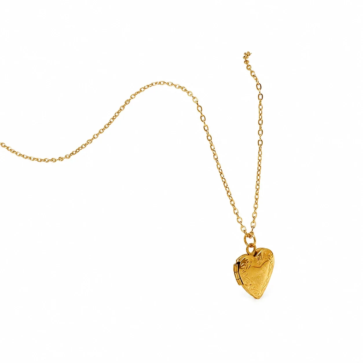 Romantic Gold PVD Engraved Heart Locket Necklace