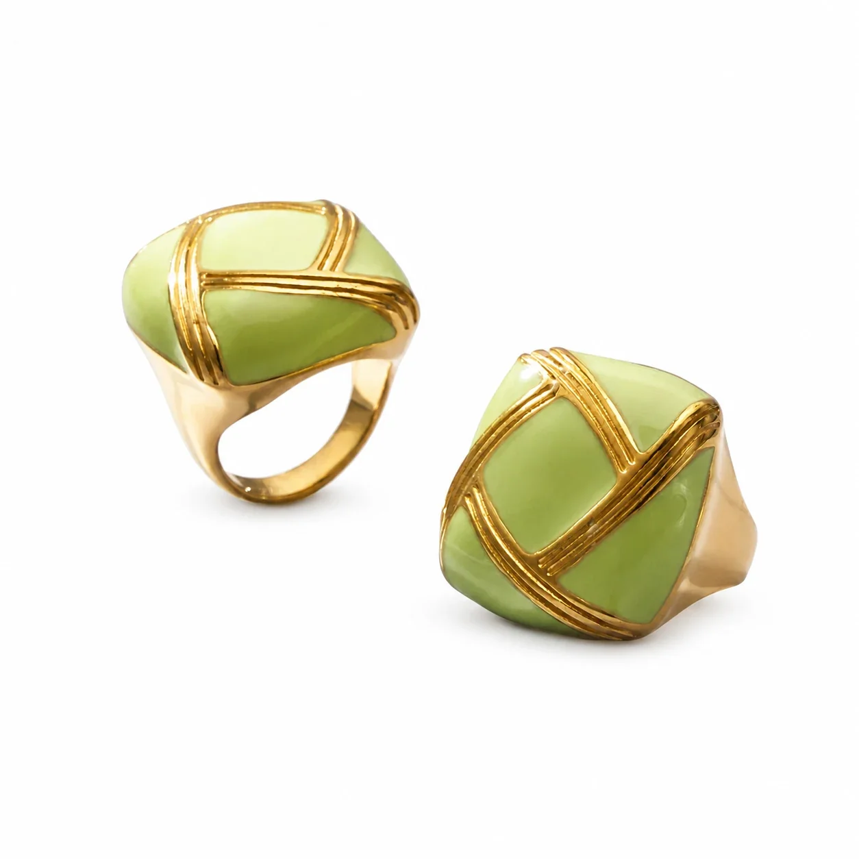 Bold Gold-Plated 316 Stainless Steel Ribbed Enamel Ring