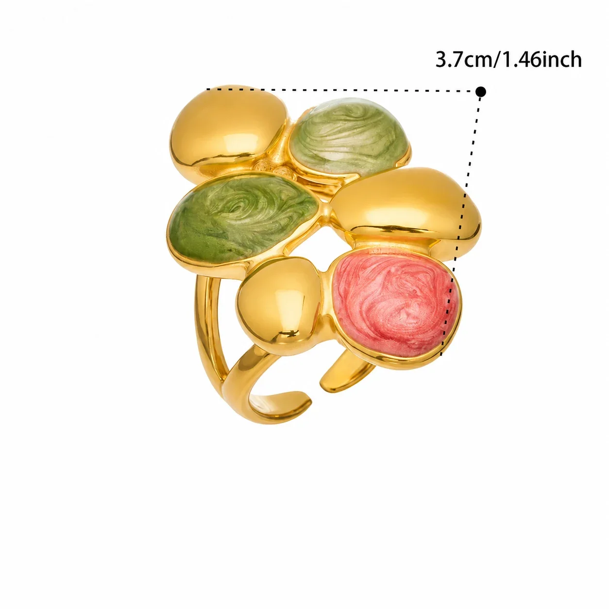 Bold Gold-Plated 316 Stainless Steel Ribbed Enamel Ring - Gold Ribbed