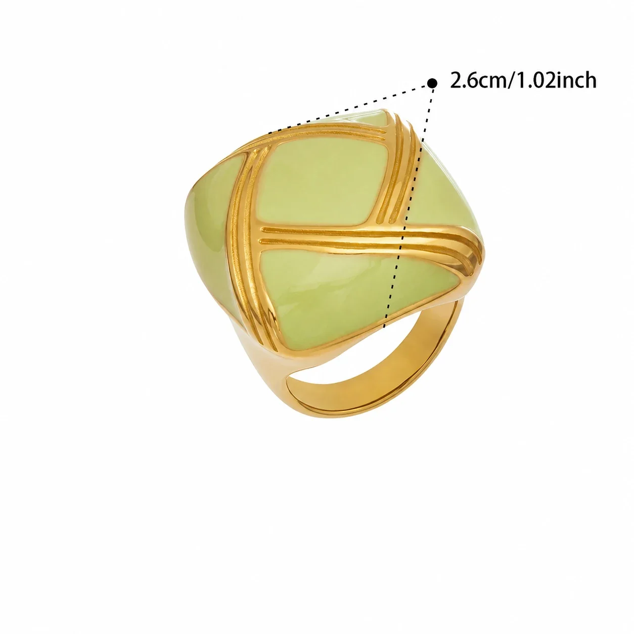 Bold Gold-Plated 316 Stainless Steel Ribbed Enamel Ring - Gold Green Enamel