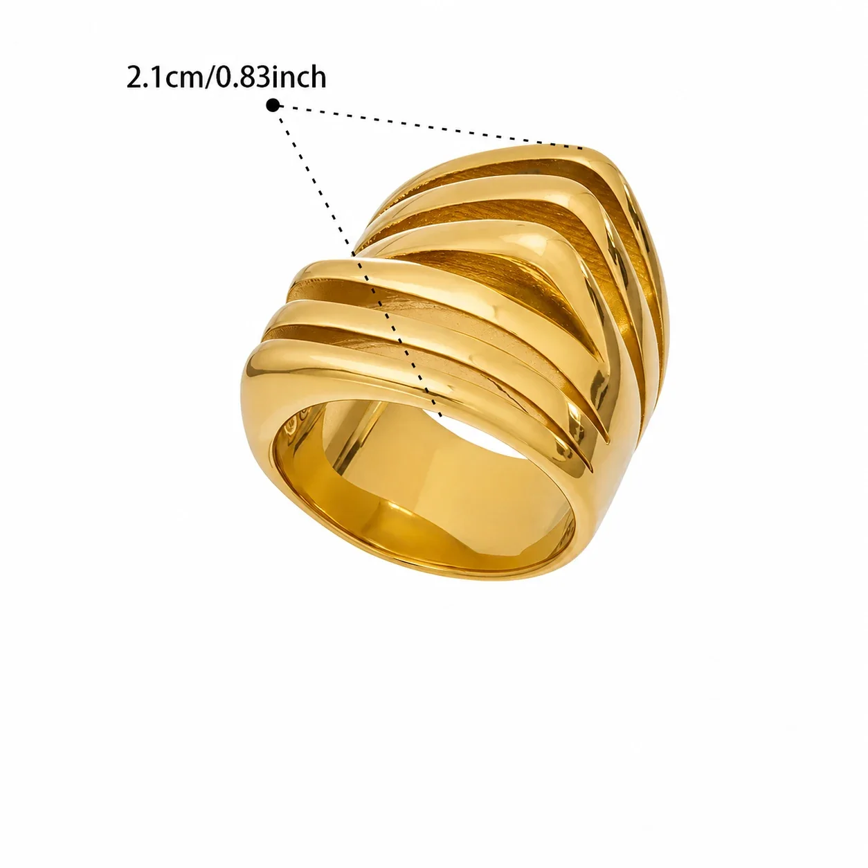 Bold Gold-Plated 316 Stainless Steel Ribbed Enamel Ring - Gold Floral Enamel