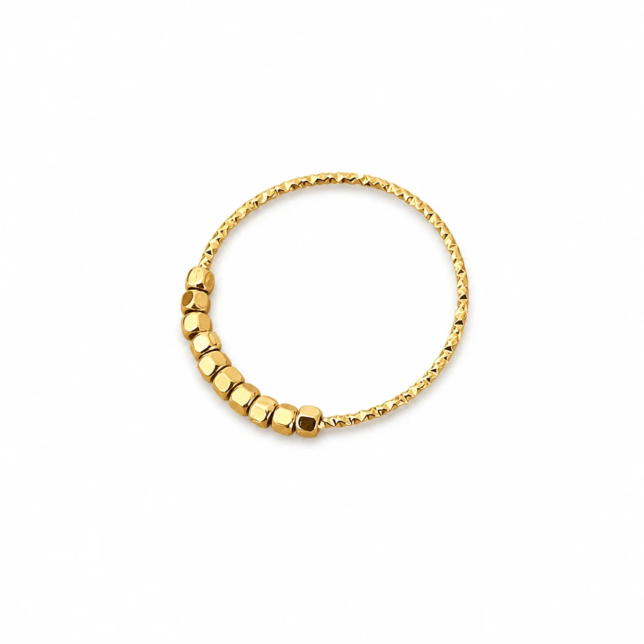 Delicate Stainless Steel Faceted Band Cube Bead Ring