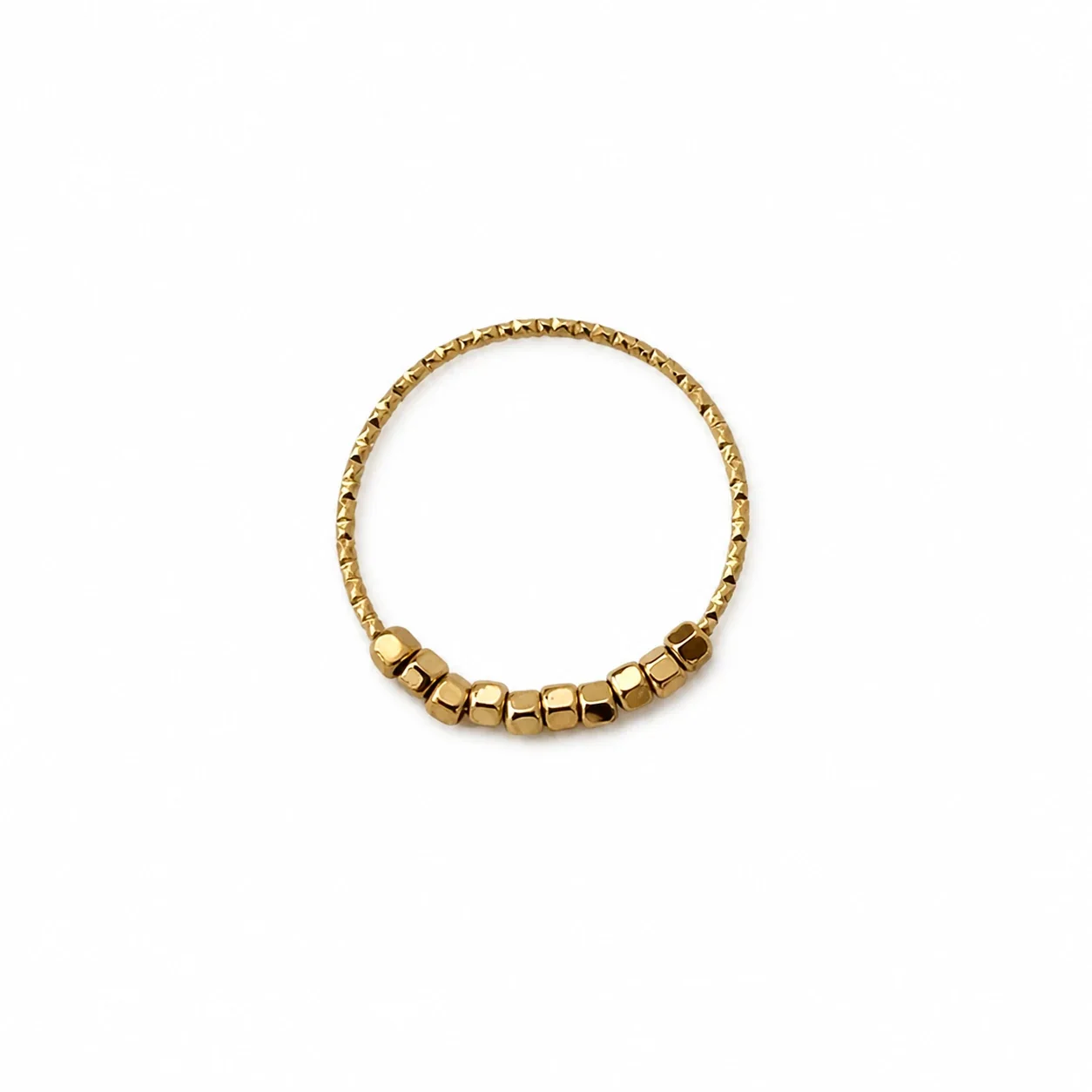 Delicate Stainless Steel Faceted Band Cube Bead Ring