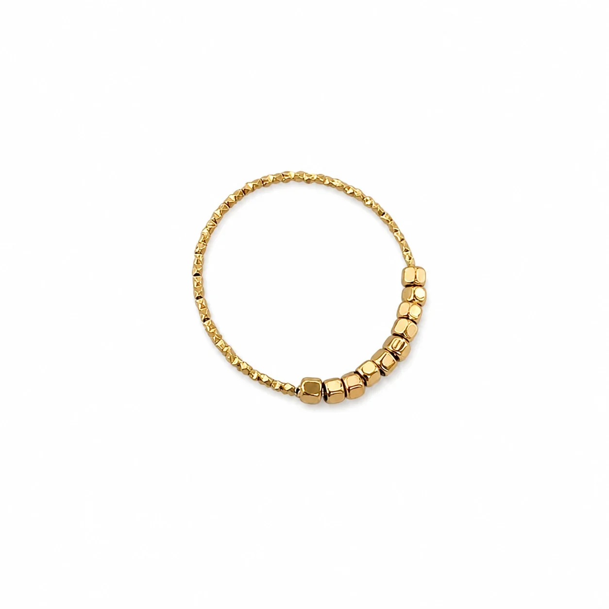 Delicate Stainless Steel Faceted Band Cube Bead Ring