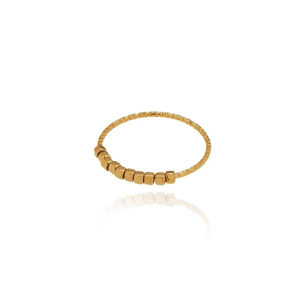 Delicate Stainless Steel Faceted Band Cube Bead Ring