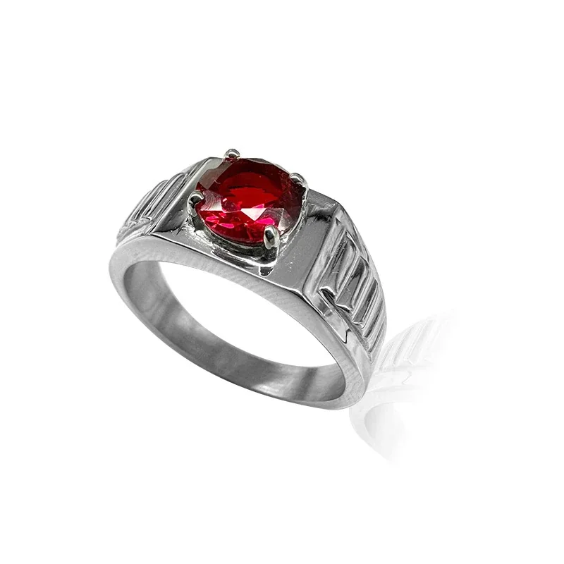 Geometric 316 Stainless Steel Round CZ Signet Ring