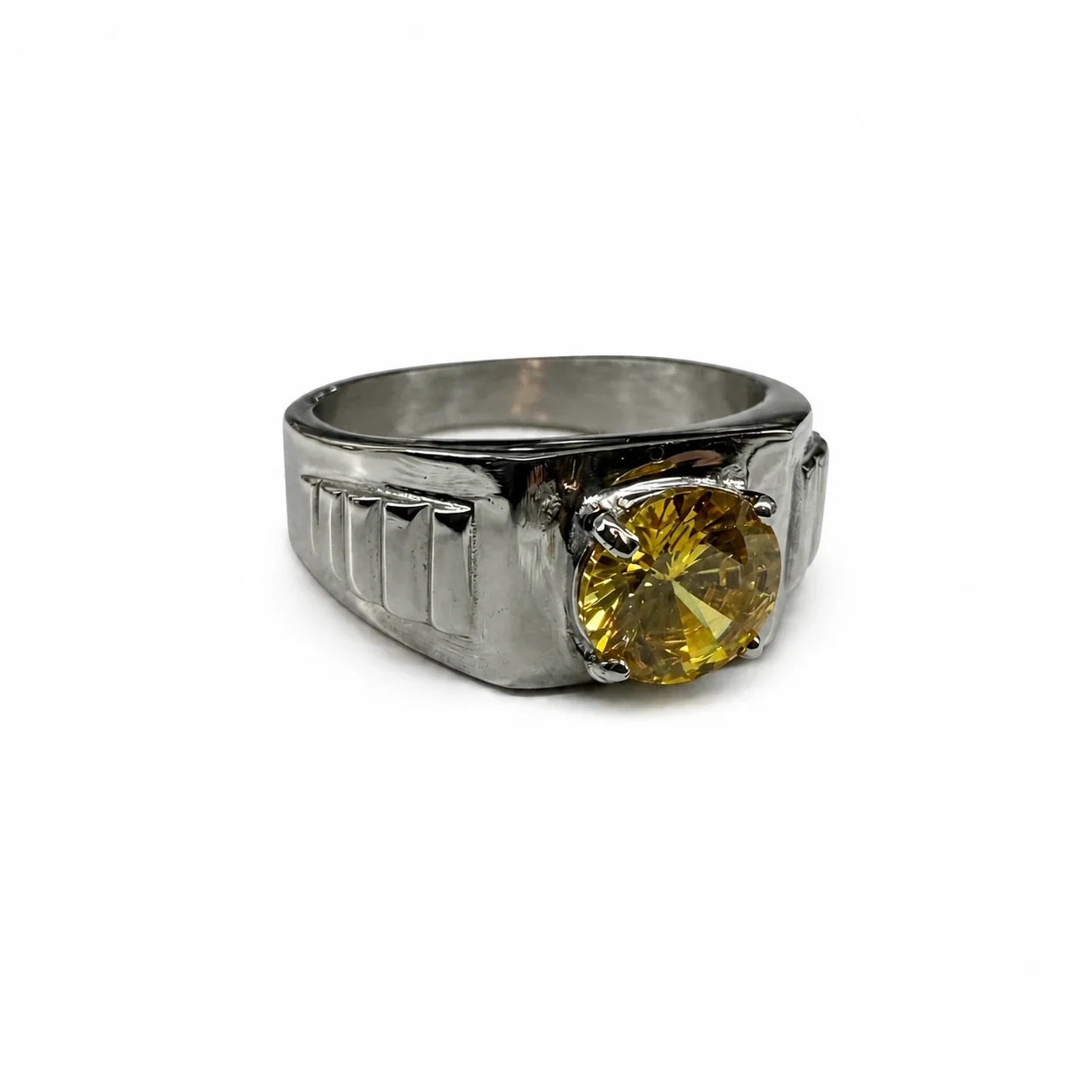Bold 316 Stainless Steel Round CZ Signet Ring